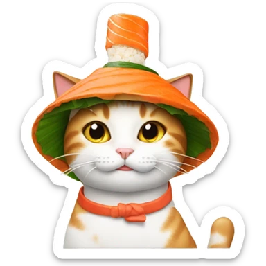 cat wearing a hat made out of sushi sticker