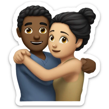 me ( girl with black hair ) hug my hasbund ( man with hair)  sticker