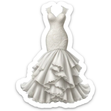 Hyper Realistic ornate Wedding dress displays fish tail with frills sticker