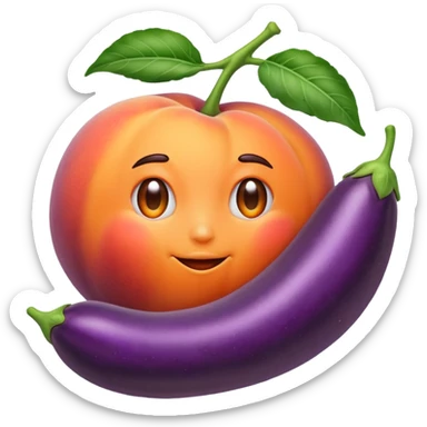 Peach sit on eggplant sticker