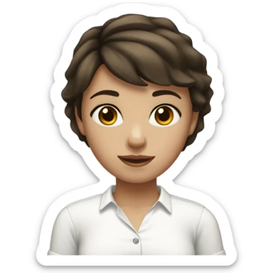 Girl with brunette short hair, black eyes, feminime, white shirt sticker