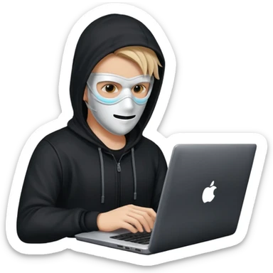 hacker with mask using laptop sticker