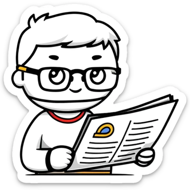 precise pencil character with glasses checking a document as a pedant mascot sticker