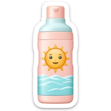 Sunscreen bottle with soft pastel colors, not bright sticker