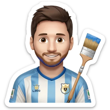 create an emoji of Lionel Messi smiling in an Argentina shirt holding a paintbrush sticker