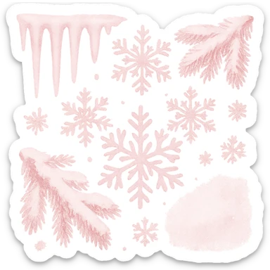 pink winter theme, cool and serene winter elements with pink hues, no background sticker