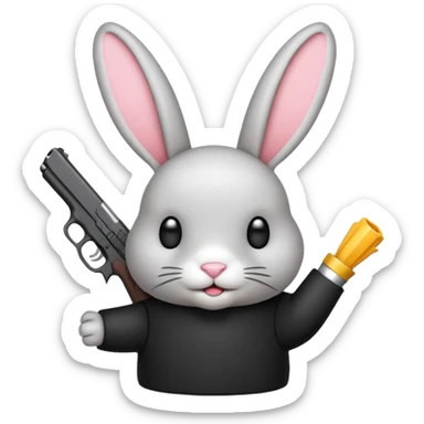 Crea un emoji de un conejo sosteniendo una glok realista de iPhone sosteniendo dos alas sticker