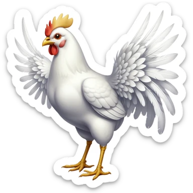 cinematic-[white chicken]-realistic-full-body-perched-emoji,-wings-tucked-neatly,-head-tilted-dramatically,-sleek-[white]-feathers,-simplified-yet-realistic-focused-features,-highly-detailed,-glowing-with-an-almost-sarcastic-glow sticker