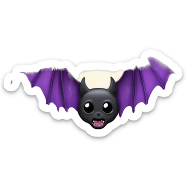 purple black vampire bat wings flying in front of large dripping crescent moon sticker