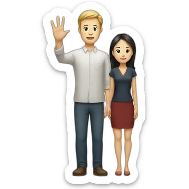 White man putting hand up to Chinese woman sticker