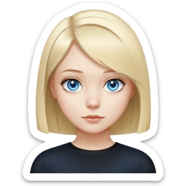 Сделай девушку немного бледного цвета лица с голубыми глазами прическа каре верх черный и плавны переход в блонд sticker