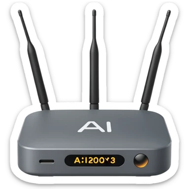 A simple 2d TV box facing the camera that has simple text 'AI' on its screen. The TV has antennas on it.  sticker