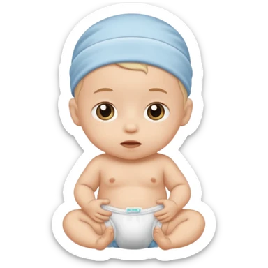 Newborn baby with a full of poop diaper sticker