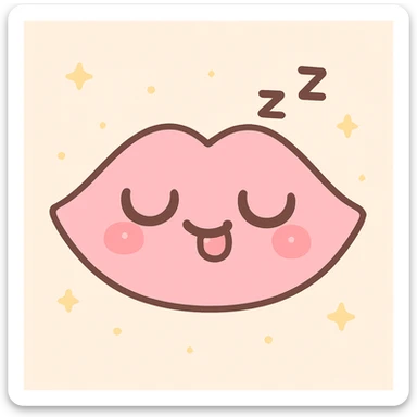 kawaii style pink lips sleeping with a goofy face sticker