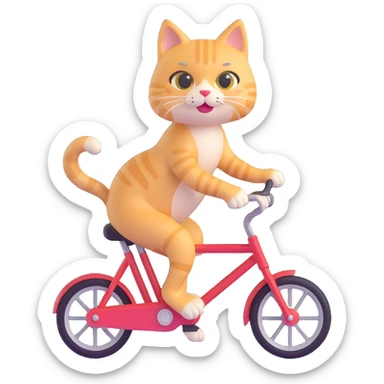 cat riding a bike with blonde hair, 3d emoji style sticker