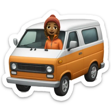 Ski bum girl living in a van with a cat sticker