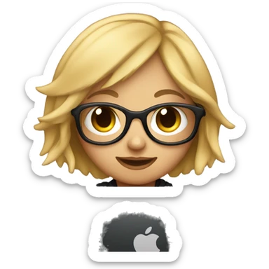 cute e-girl working on a black MacBook sticker