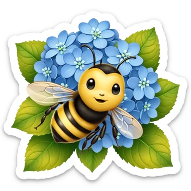 Cute bee on a hydrangea sticker