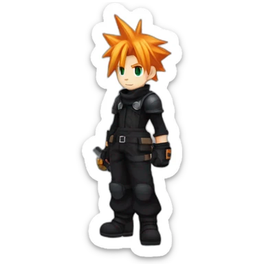 cloud strife with orange hair. Black clothes full body  sticker