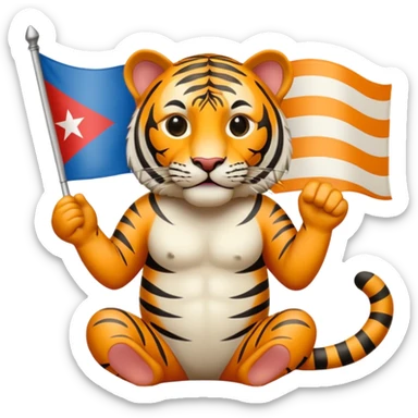 Quiero un tigre mezclado con la bandera cubana. Porque no apodan el tiger y soy de cuba. 
Quiero un tigre asi cubano pero con unos audífonos de dj, además un tigre fuerte y con cara de tigre agresivo sticker