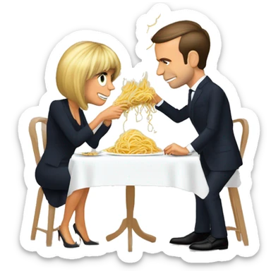 Emmanuel macron et Brigitte macron mangeant des spaghettis sticker