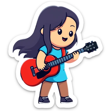 girl with long straight hair singing with microphone and guitar sticker