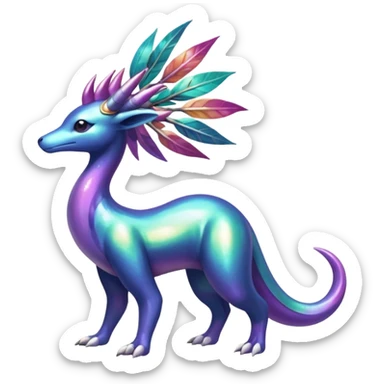 Shiny Exotic Tropical Iridescent Dusky Nightly Meganium-Amaura-Suicune-Fakémon-fusion-creature (full body) sticker