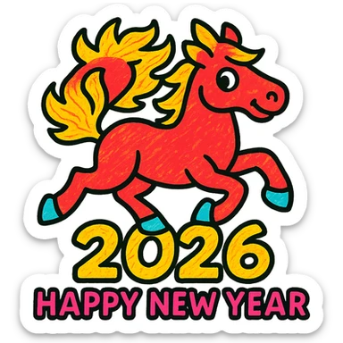 
Running red fire horse symbol of new year 2026 according to Asian Chinese calendar. greeting card or banner. vector illustration sticker