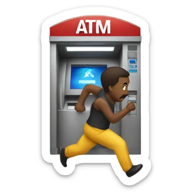 Robert running to an ATM sticker
