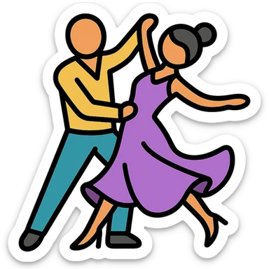 latin ballroom dance stylized dancers flowing dresses energetic movement icon style sticker