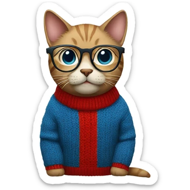 Cat with glasses wearing red and blue sweater sticker