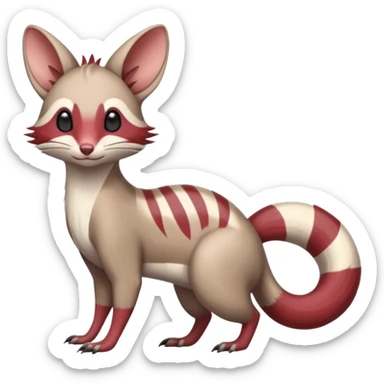 Minccino-Opossum-Numbat-Sphynx-Zangoose-fusion-hybrid-animal-Fakémon-creature, full body, thin long sleek scaly tail, intricate markings sticker