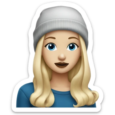 Blonde girl with pretty lips with a black beanie and blue eyes sticker