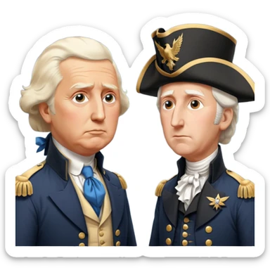 “Donald Trump and George Washington facing each other. Trump in a modern suit, visibly shocked. George Washington in colonial uniform, calm and silent. Realistic style, cinematic lighting.” sticker