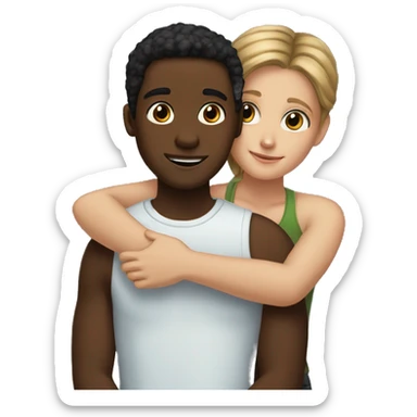 Tall white boy and short black girl hugging  sticker