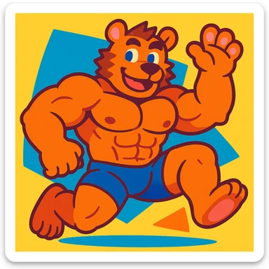 furry bara character, muscular and cute, in a playful pose, vibrant colors sticker