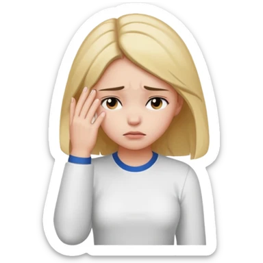 A girl holding its forehead with its paw because it has a headache sticker