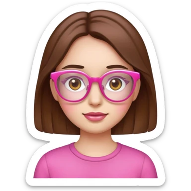 make a girl emoji that’s wearing pink glasses, brown hair, hazel eyes, white skin. sticker