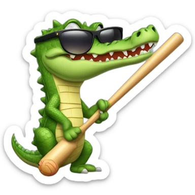 Crocodile with sunglasses leaning on a baseball bat sticker