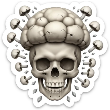 

Skull exploding into a mushroom cloud; cracks/fractures surround the blast. Detached lower jaw hangs loose with visible teeth. sticker