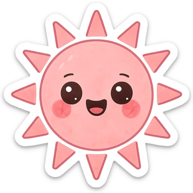 a cute pink sun, original design, big eyes, blushing cheeks, joyful sticker