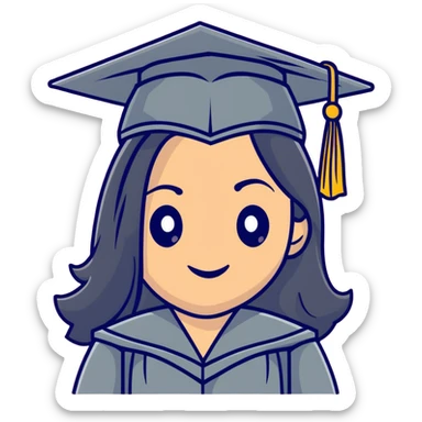happy latina graduate with long wavy black hair wearing graduation cap and gown sticker