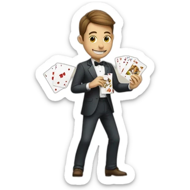 A playing card player holds cards in his hands and plays with the same playing cards of different suits who also hold cards in his hands in cards sticker