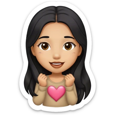 Tan girl with black long hair cute kisses smiles and cute outfit sticker