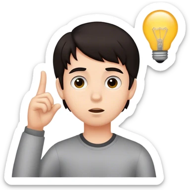 boy with dark hair having an idea sticker