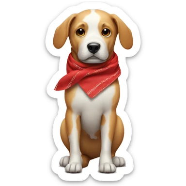 Dog walking on two back legs with a red bandana on head  sticker