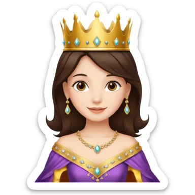 a beautiful brunette hair princess, wear a crown, wearing a gown with elegant piercing and smile gently  sticker