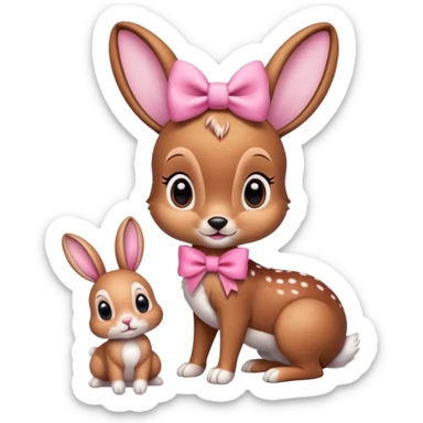 Bambi with pink bow with bunny sticker