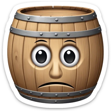 Wooden barrel with sad eyes , he is hopeless and has no nose    sticker