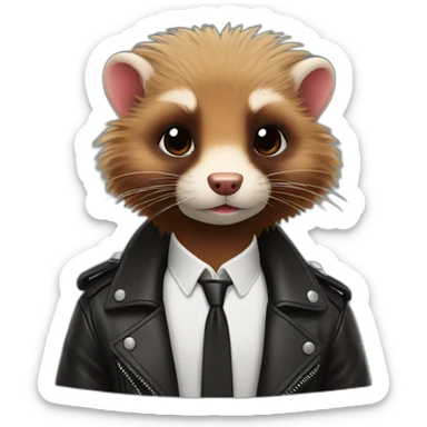 Red ferret with long fringe hairdo wearing leather jacket  sticker